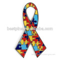 engraved soft enamel diecut ribbon metal shaped lapel pins for autism awareness